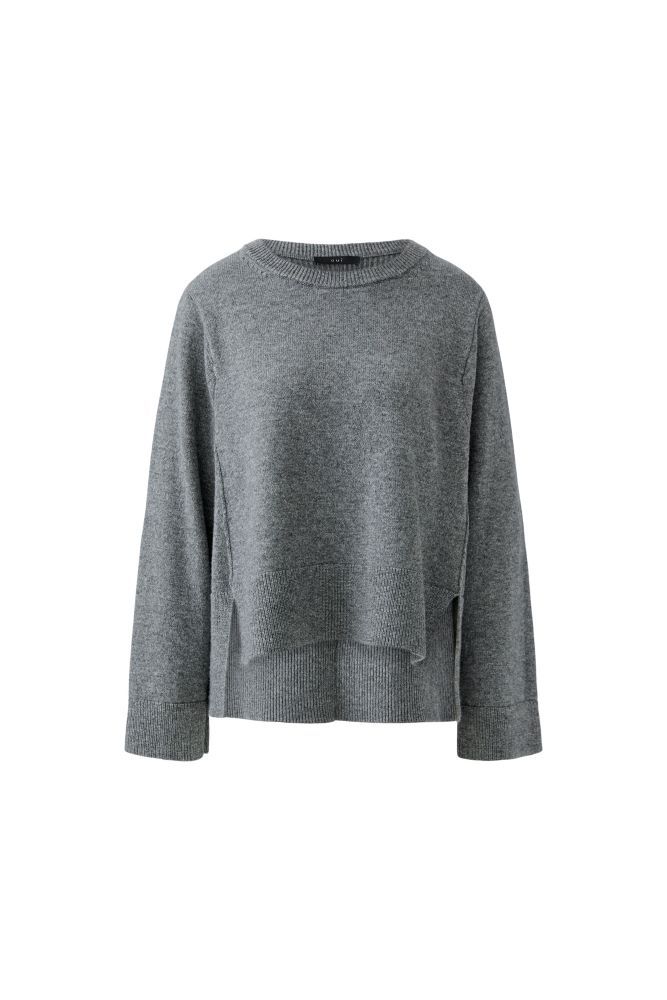 Pullover, vorne kurz, hinten lang, Grau meliert