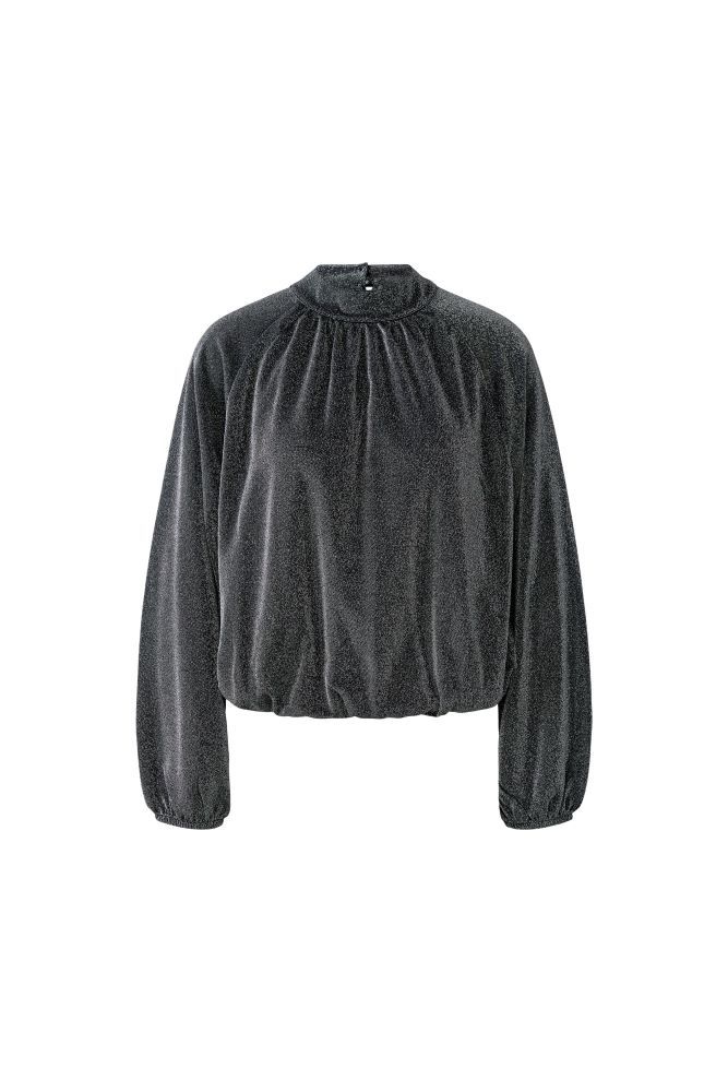 Bluse hoch geschlossen, silbrig schimmernd Bluse hoch geschlossen, silbrig schimmernd