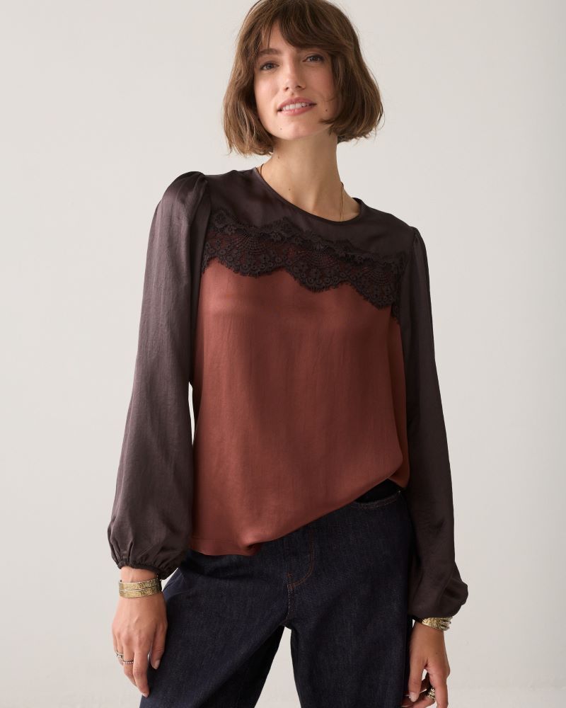 Bluse mit Spitze, zwei Brauntöne