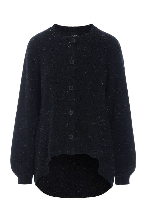 Cardigan, gestrickt, hinten lang, Schwarz meliert Cardigan, gestrickt, hinten lang, Schwarz meliert
