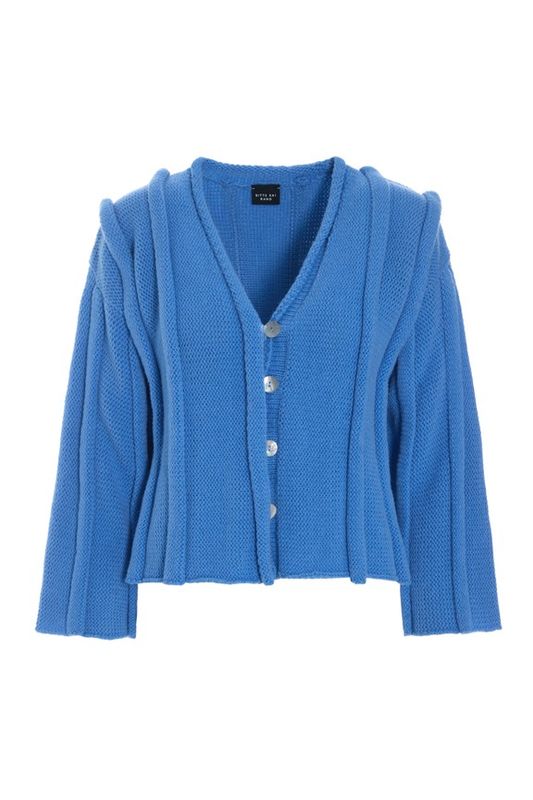 Strick-Cardigan mit Rippen, Blau