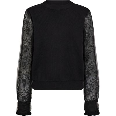 Strickshirt mit halbtransparenten Ärmeln, Schwarz Strickshirt mit halbtransparenten Ärmeln, Schwarz