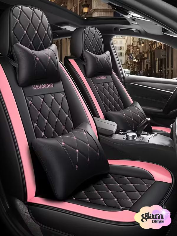 Luksusowe czarno-różowe pokrowce samochodowe UNIWERSALNE