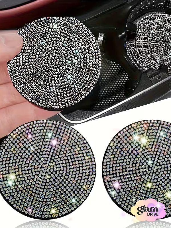 Błyszczące Podkładki do Uchwytu na Kubek – 2 szt. (Wielokolorowe Kryształki)