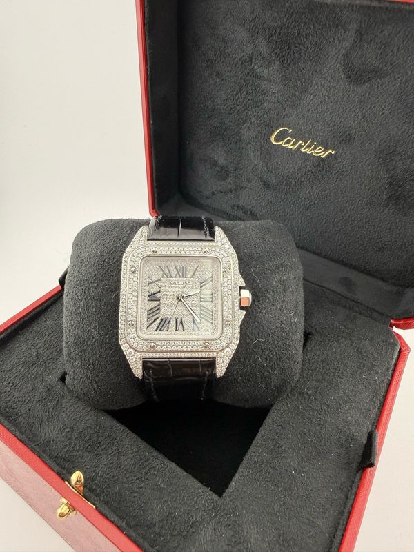 Cartier Santos 100 40mm Stainless Steel w Diamonds (ref: 2823)