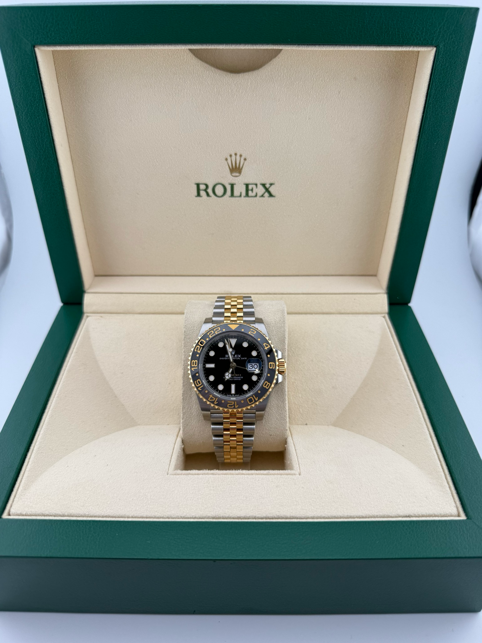 2024 Rolex GMT-Master II 40mm Two Tone 18K Gold Stainless Steel Zombie (ref: 126713grnr)