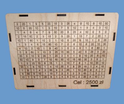 Skarbonka Wykreślana + Twój Obrazek / Napis ( 1 tyś / 2,5 tyś / 5 tyś / 10 tyś zł ) Rozmiar : dł 20 cm  wys 15 cm gr 6 cm