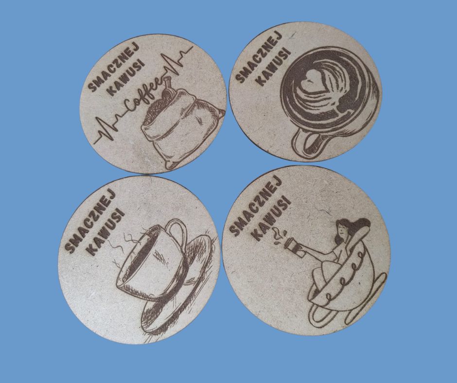 Podkładki pod Kubki zestaw 4 szt. ( Rozmiar śr. 9 cm ) Sklejka Surowa Drewniana