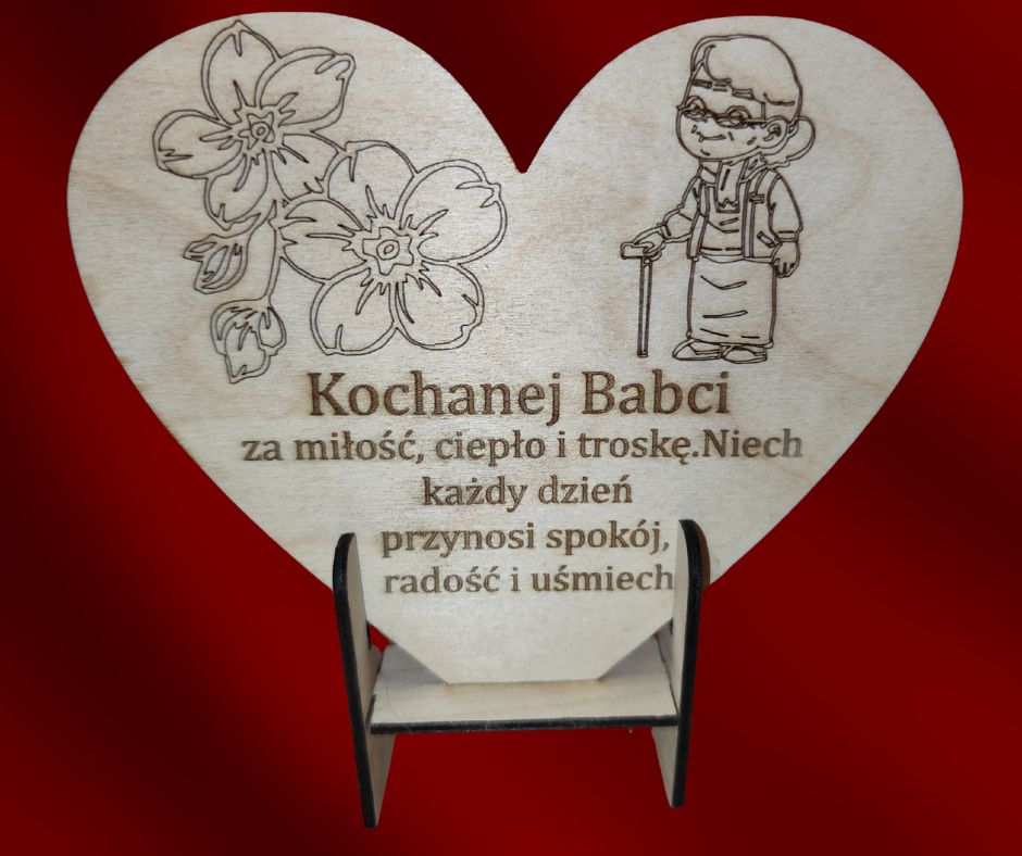 Prezent " Dzień Babci " Serce Grawerowane z życzeniami