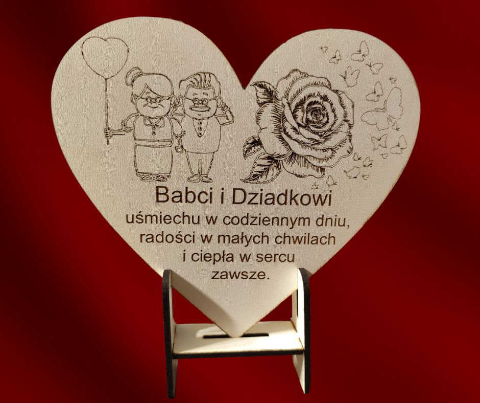 Prezent " Dzień Babci i Dziadka " Serce Grawerowane z życzeniami