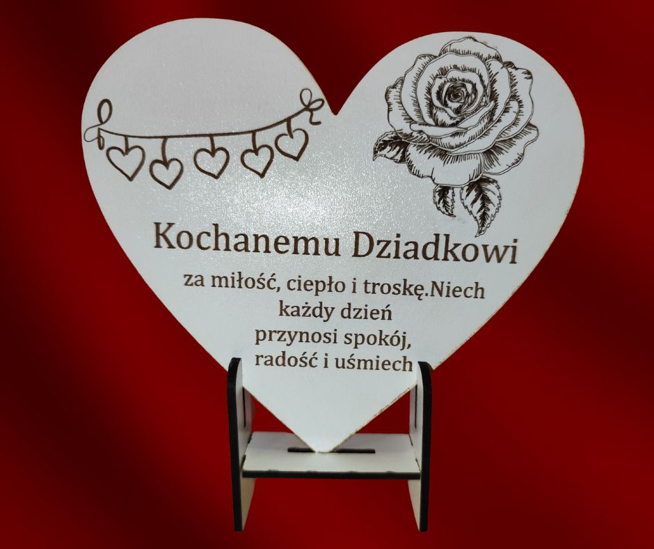 Prezent " Dzień Dziadka " Serce Grawerowane z życzeniami
