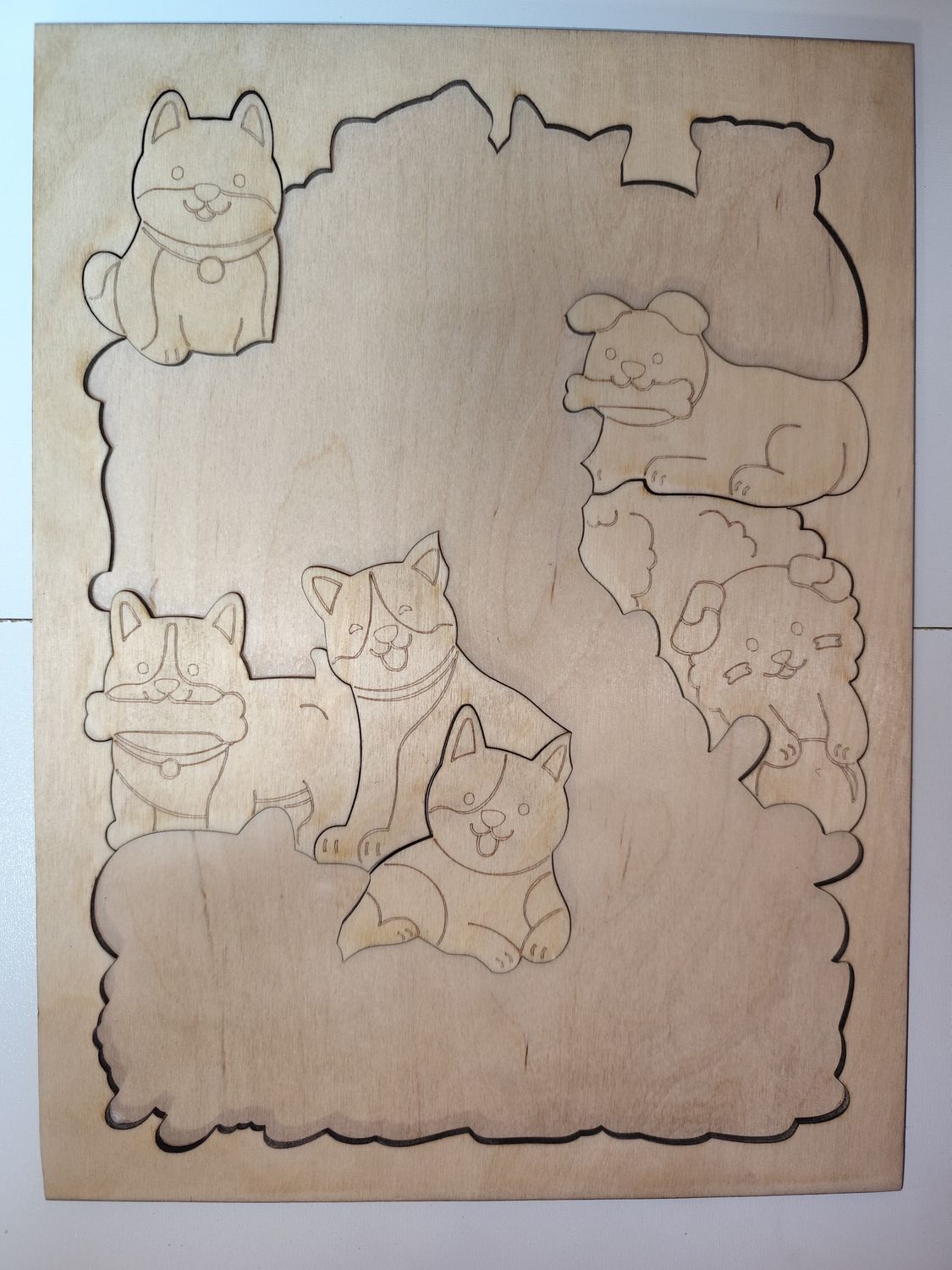 Puzzle dla dzieci Pieski – drewniane, do malowania, 19 el. + ramka