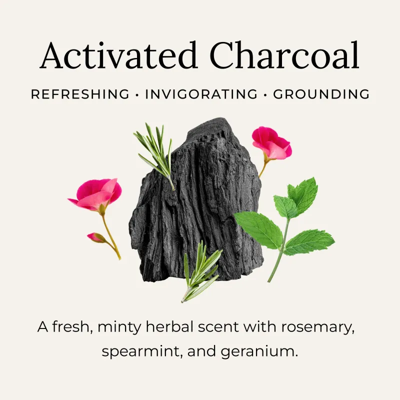 charcoal deodorant minty herbal scent with rosemary, spearmint, and geranium