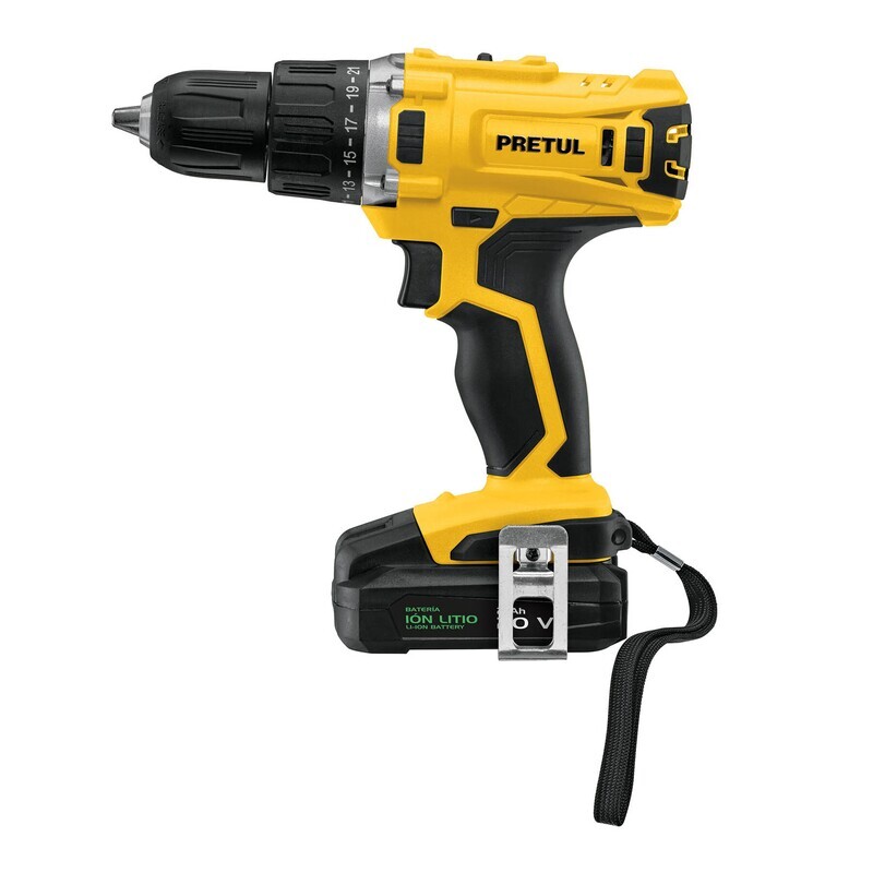 Taladro inalámbrico 3/8', batería ion litio 20 V, Pretul