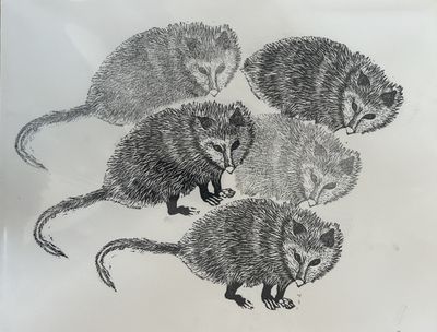 Possum Linocut - Posse or Trio Possum Linocut - Posse or Trio
