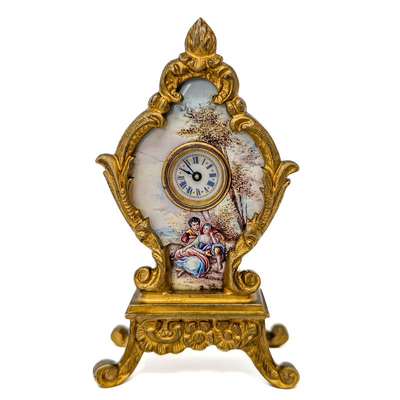 Miniature Ornate Viennese Enamel Clock