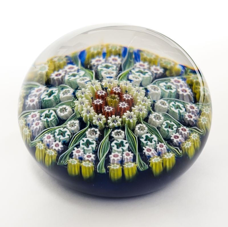 Vintage Art Glass Paperweight Paneled Millefiori &amp; Ribbon Twists