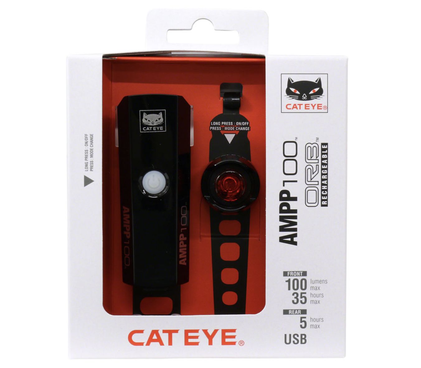 Cateye Rechargeable Light Set AMPP 100 ORB
