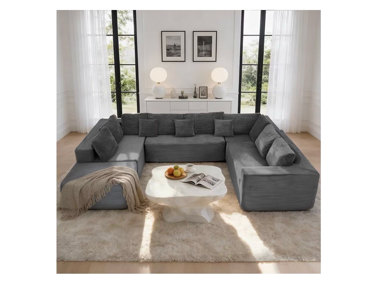 HOMREST 136" U Shaped Sectional Couch for Living Room, Cloud Modular Sectional Boneless Sofa with Memory Foam, Big Comfy Couches with Chaise No Assembly Required, Grey