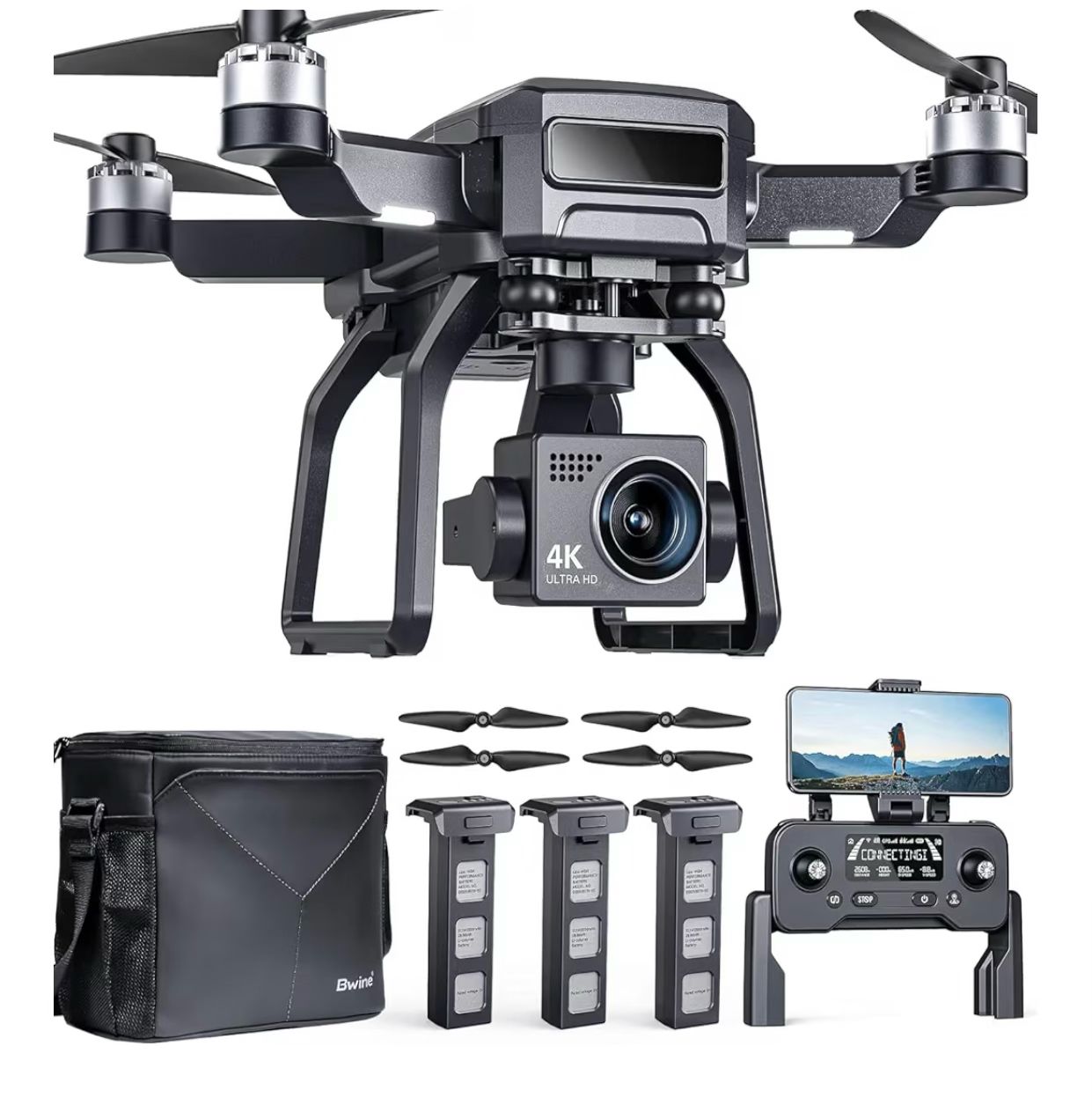 Bwine F7GB2 Pro Drones with Camera for Adults 4K UHD Aerial, 3-Axis Gimbal, 10000FT Control, 75 Mins Flight Time with 3 Batteries, GPS Follow, Waypoint, Orbit Fly, Auto Return, Beginner Mode