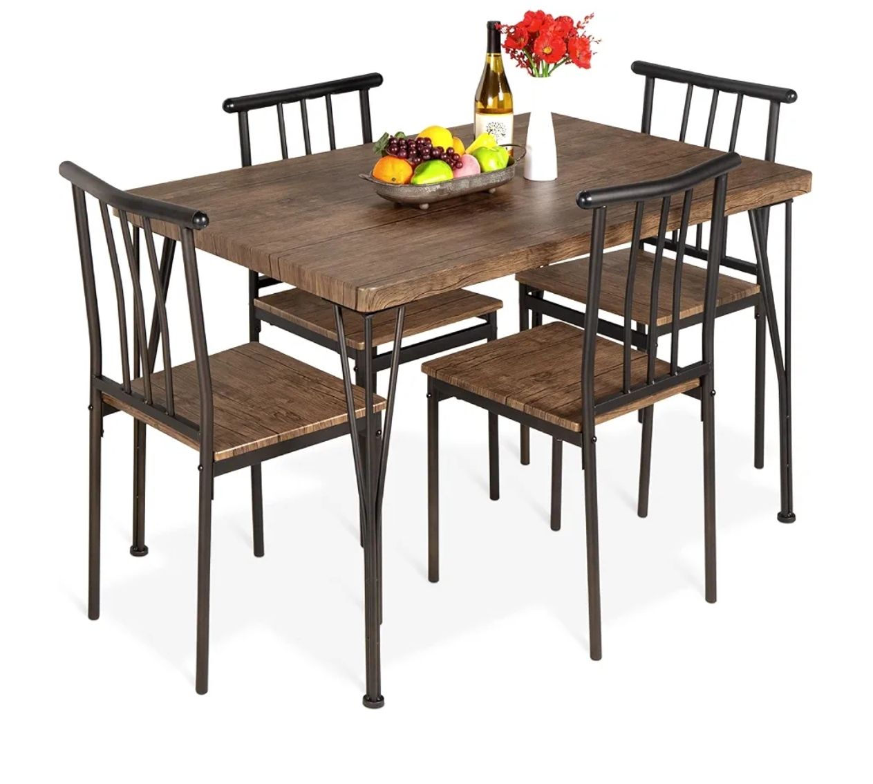 Best Choice Products 5-Piece Metal and Wood Indoor Modern Rectangular Dining Table Furniture Set for Kitchen, Dining Room, Dinette, Breakfast Nook w/ 4 Chairs - Drift Brown