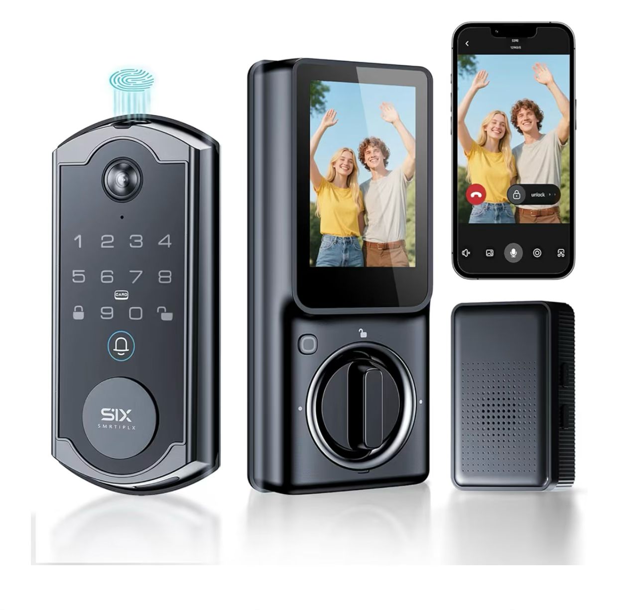 Video Smart Lock S398, 4-in-1 Camera + Video Doorbell + Fingerprint Keyless Door Lock + Indoor Display Monitor, Smart WiFi Deadbolt, App Remote Control, Easy Installation, Chime Included