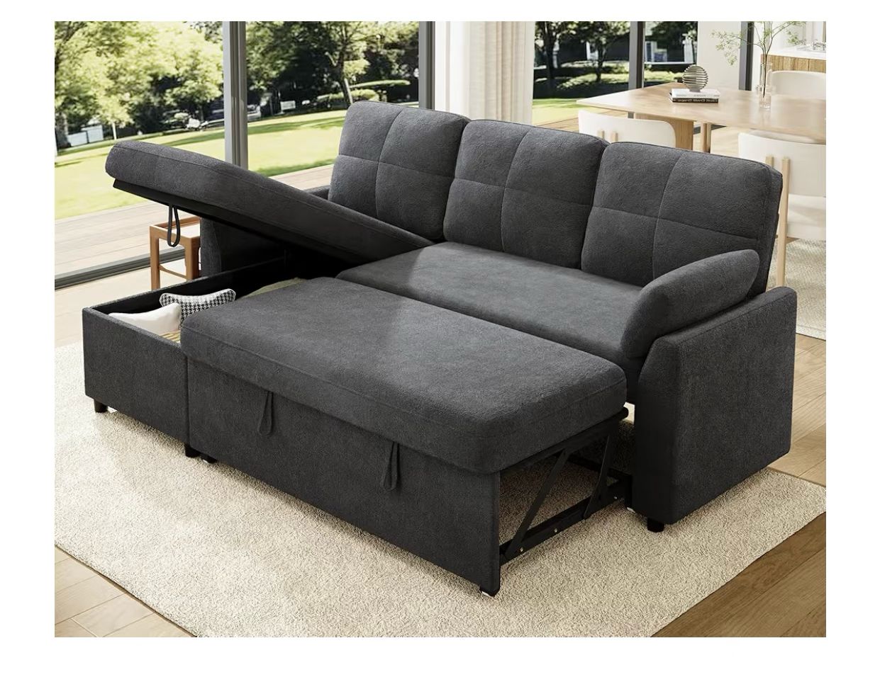 Jocisland Sofa Bed Couch, Sleeper Sofa with Storage Chaise, Convertible Sofa Bed with Pull Out, l Shaped Couch for Living Room, Linen Grey