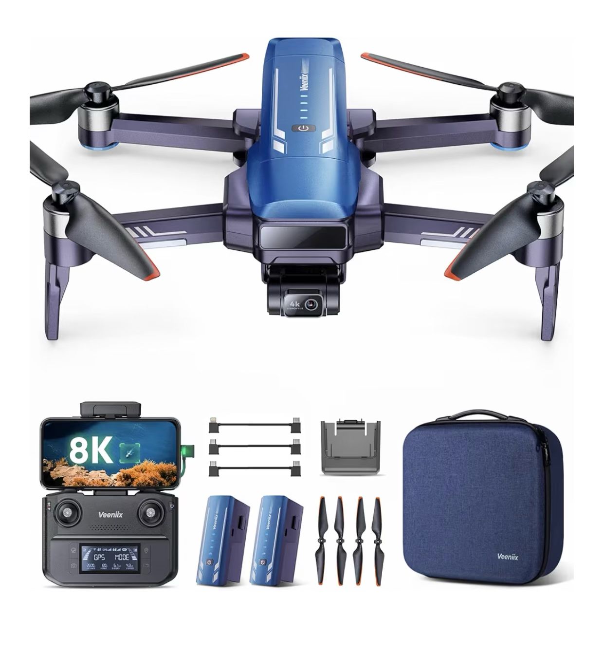 V11PRO Drone with 8K Camera for Adults, 3-Axis Gimbal Drones with 4K/30fps Video, 48 Million Pixels, 80min Flight Time with 2 Batteries, 6KM Video Transmission Quadcopter, Professional Drone