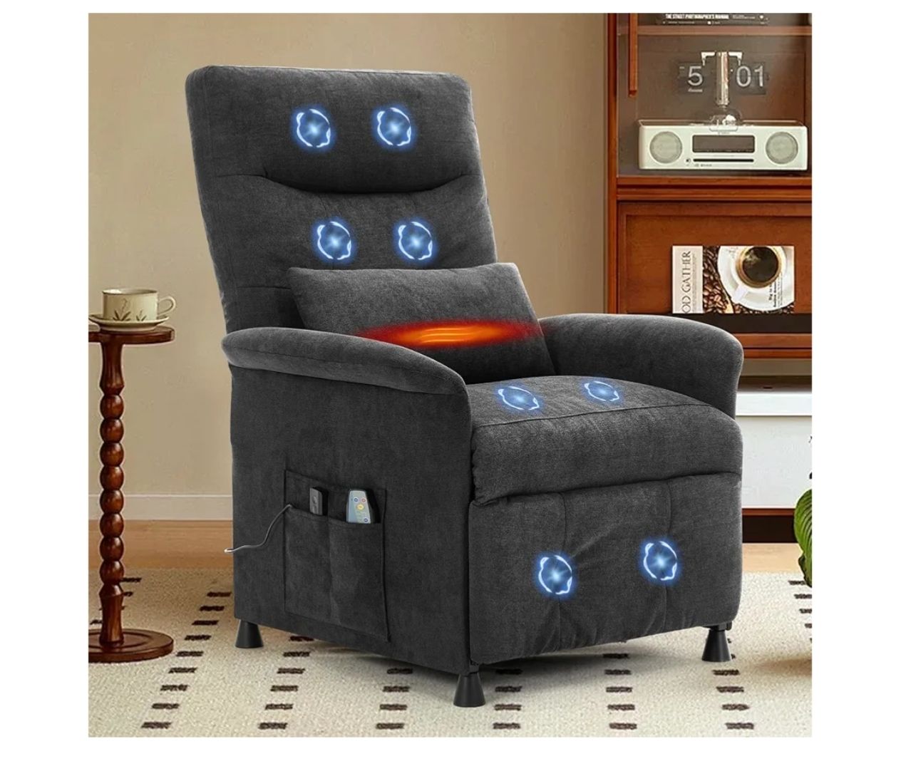 Power Recliner Chair for Adults with Heat &amp; Vibration Massage, Electric Reclining Sofa with Lumbar Support, Recliner (with Massage &amp; Heat, Black) 