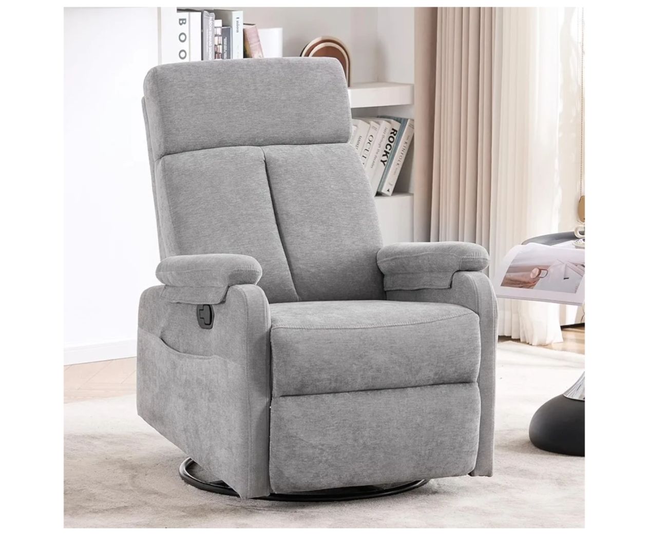 Recliner Chairs, Swivel Rocking Chair Nursery, Glider Rocker Recliner Chair for Adults, Small Nursery Recliner for Living Room, Reclining with Modern-Designed Armrests, Upholstered Fabric Grey