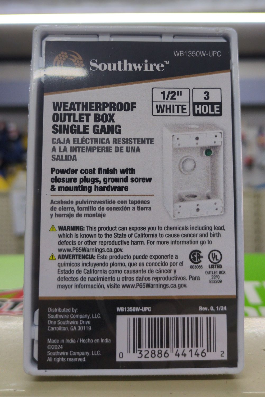 WB1350W-UPC 1/2IN 3HL 1G WP BX WHT