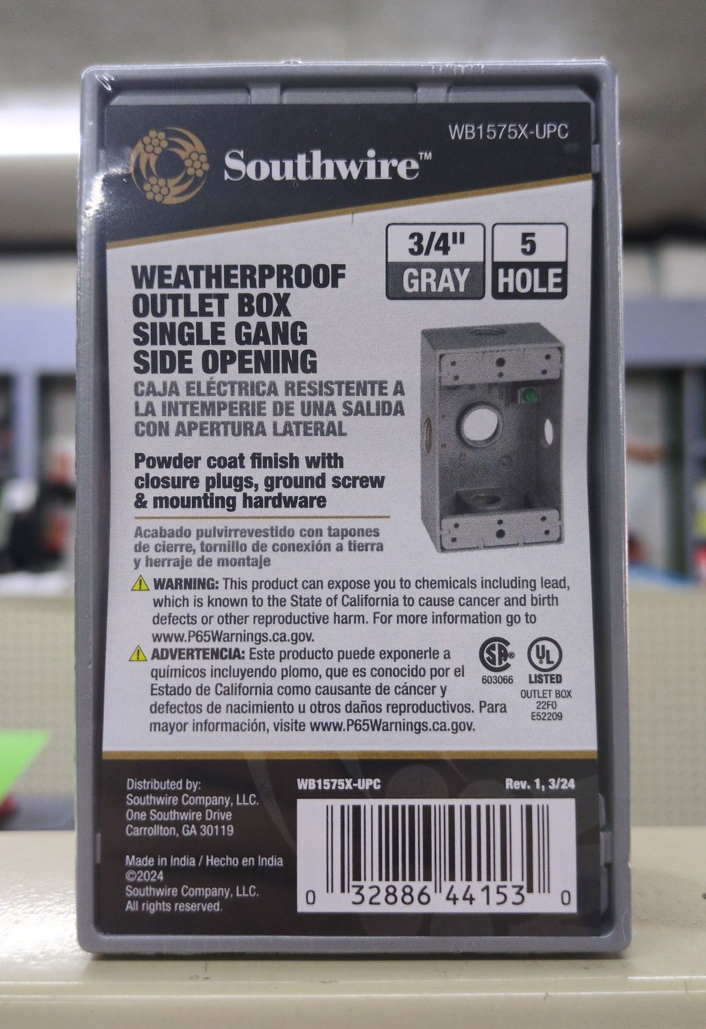 WB1575X-UPC 3/4IN 5HL(SD) 1G WP BX