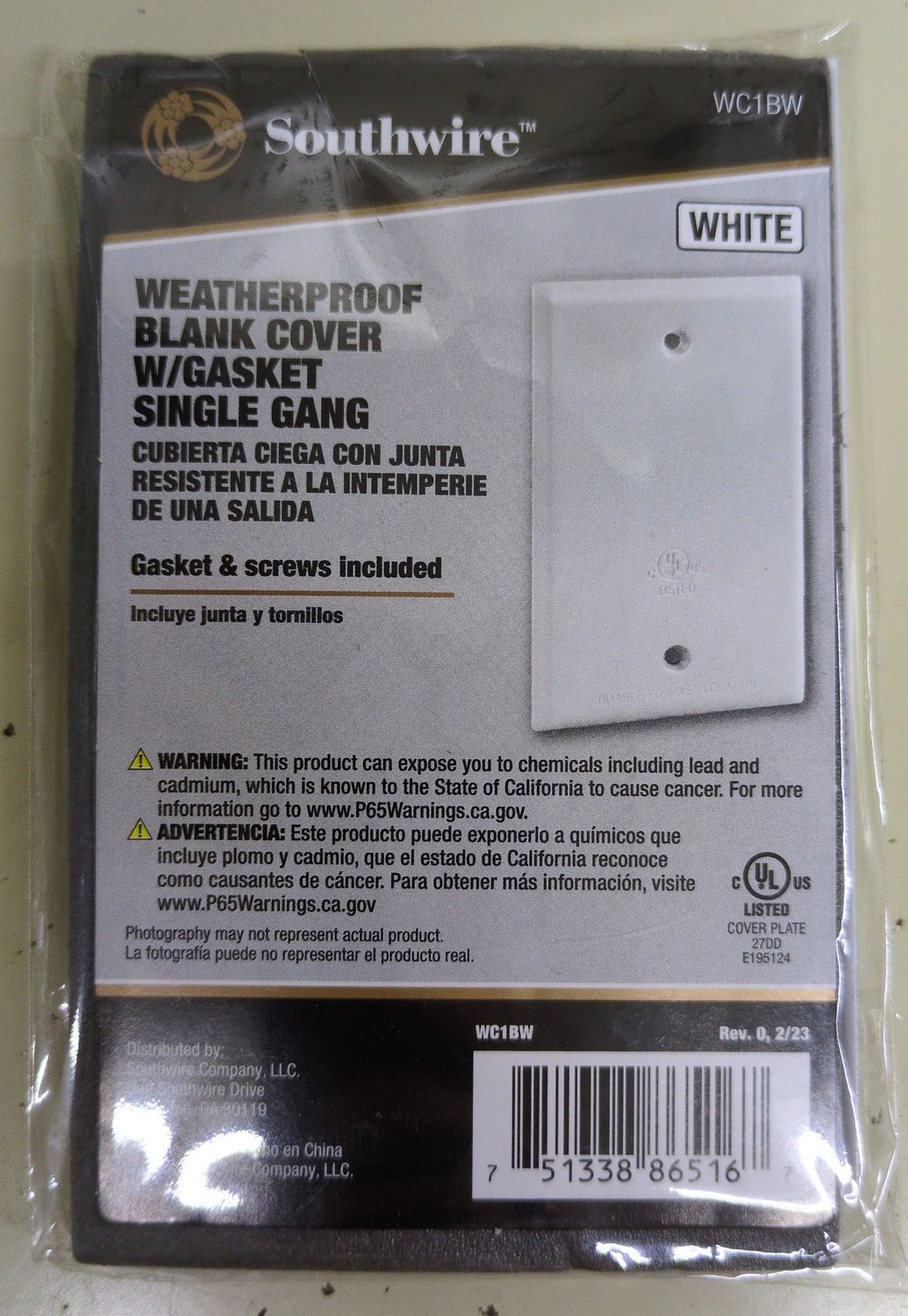 WC1BW 1G WP BLNK CVR/GSKT WHT