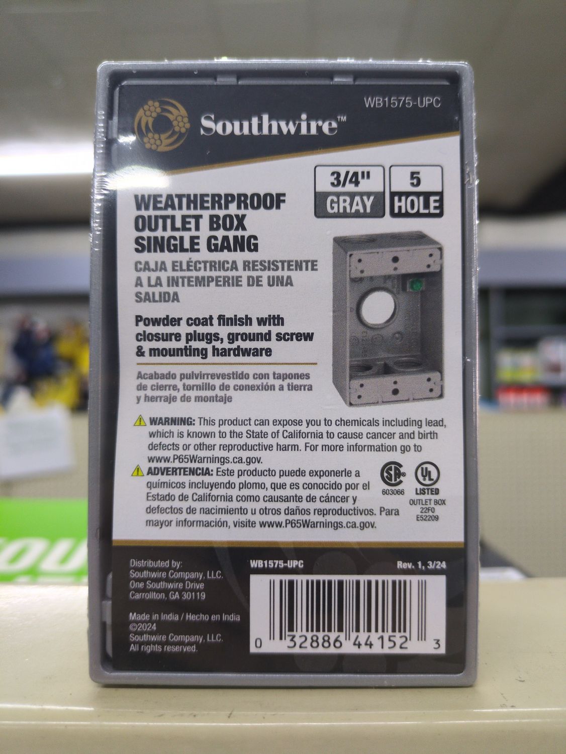 WB1575-UPC 3/4IN 5HL 1G WP BX GREY