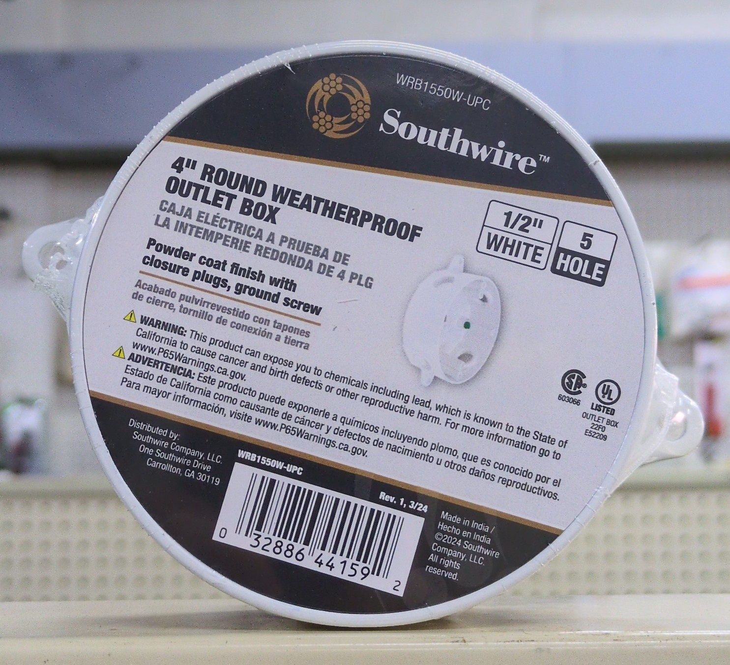 WRB1550W-UPC 4IN 1/2-NPT 5HL RND WP