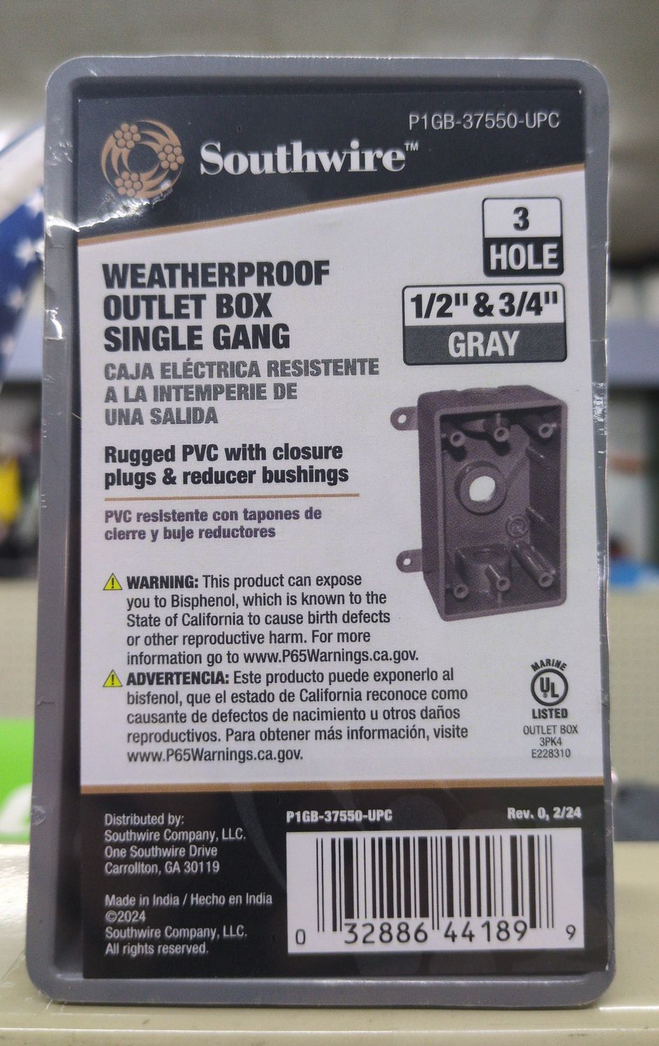 P1GB-37550-UPC 1/2-3/4 3HL 1G WP BX