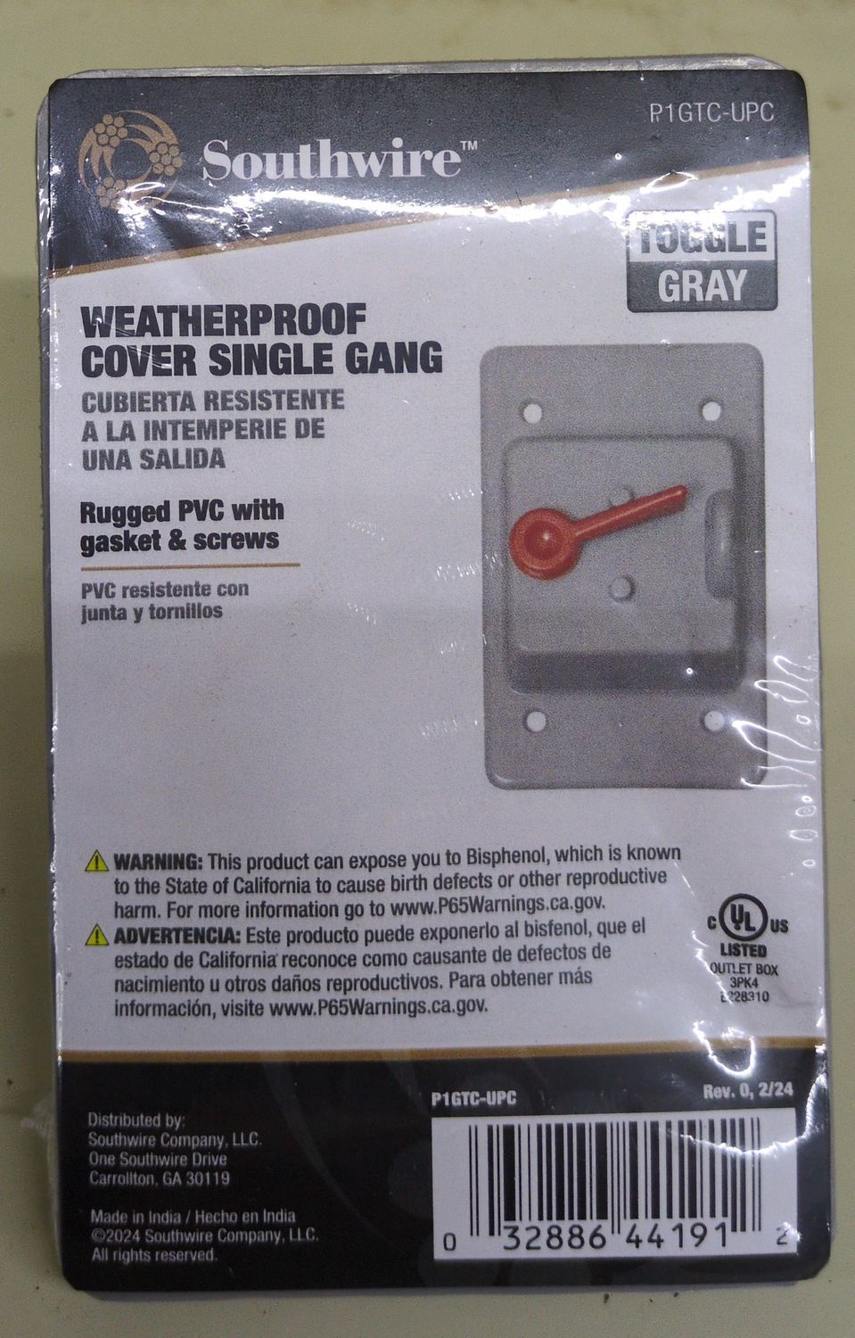 P1GTC-UPC 1G WTHRPRF TGGL CVR PVC G