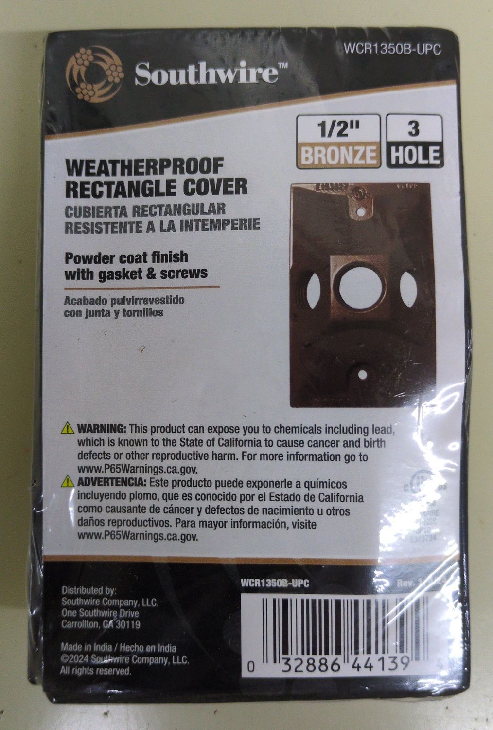 WCR1350B-UPC 3HOLE RECT WP 1/2 BRNZ