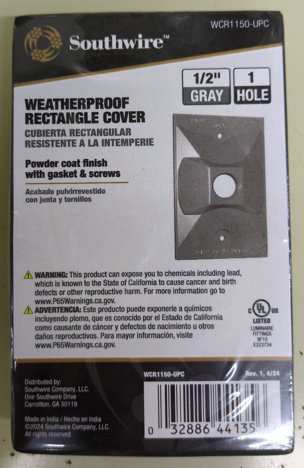 WCR1150-UPC 1-HOLE RECTANG WP GRY
