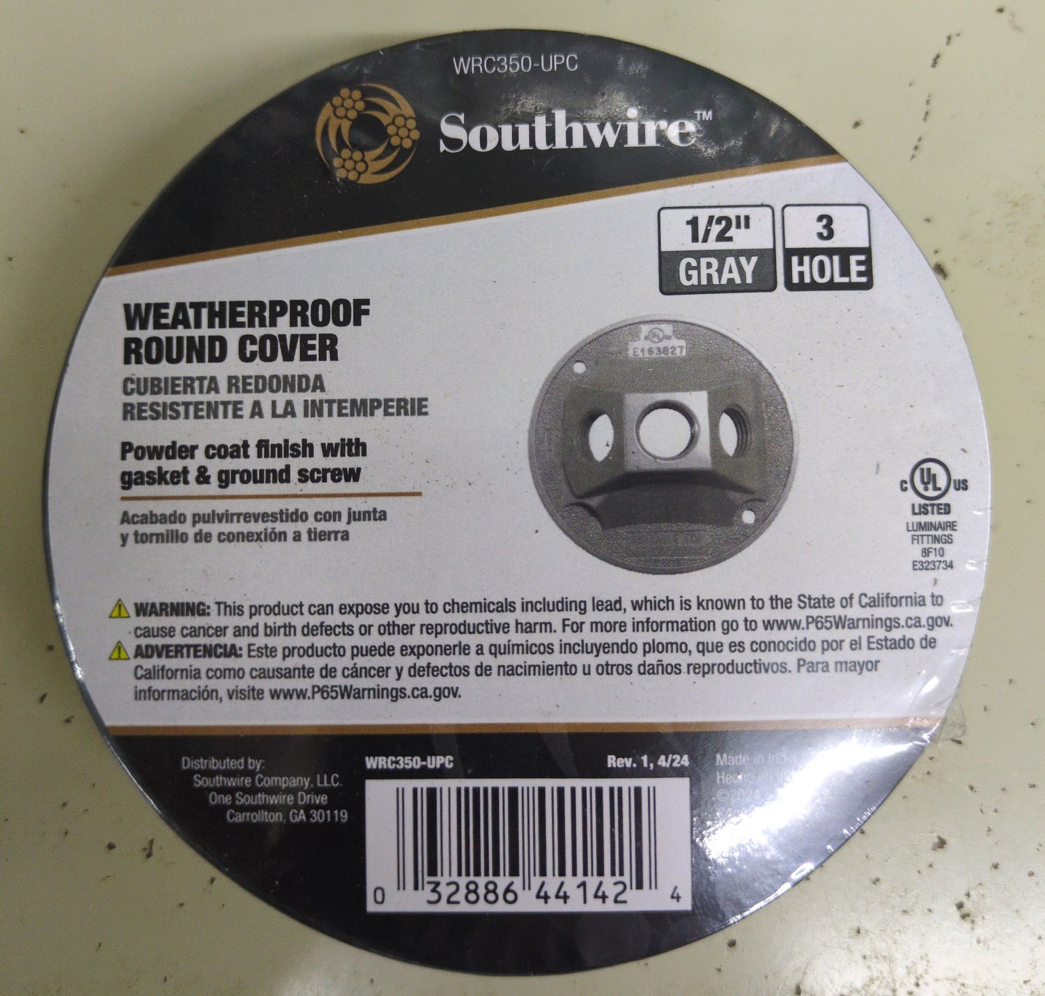 WRC350-UPC 3HOLE RND WP 1/2 GRY