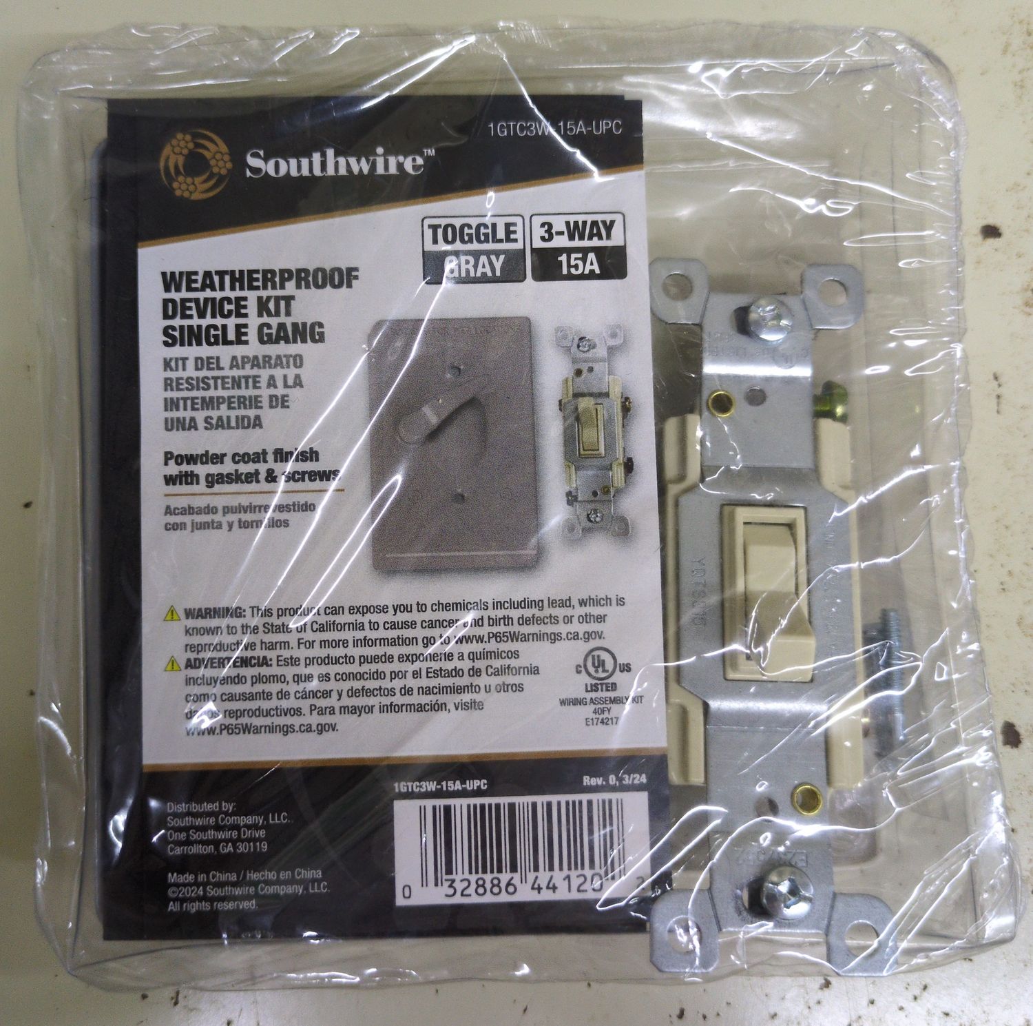 1GTC3W-15A 1G WP CVR/3WY TG GRY