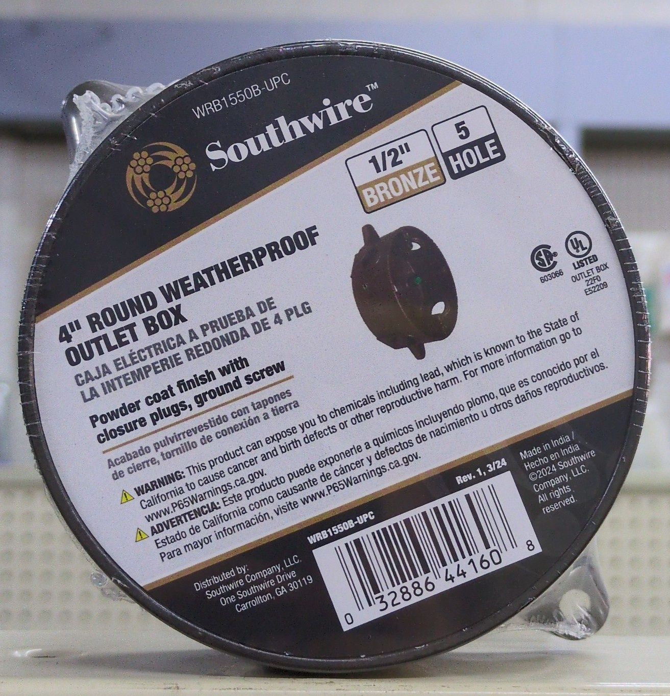 WRB1550B-UPC 4IN 1/2-NPT 5HL RND WP