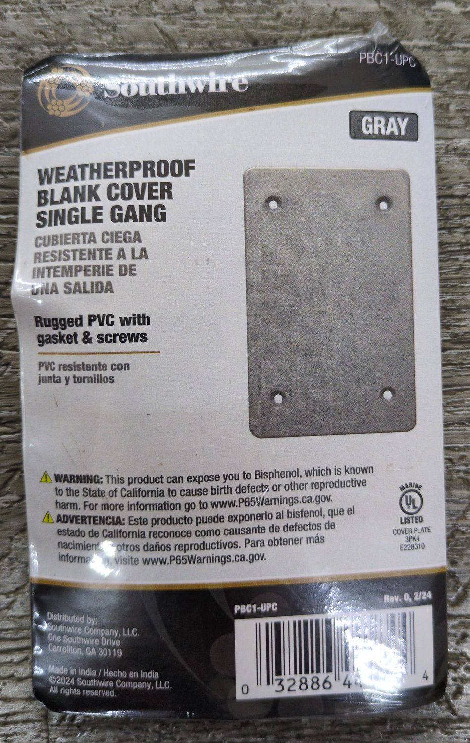 PBC1-UPC 1G WTHRPRF BLNK CVR PLS GY