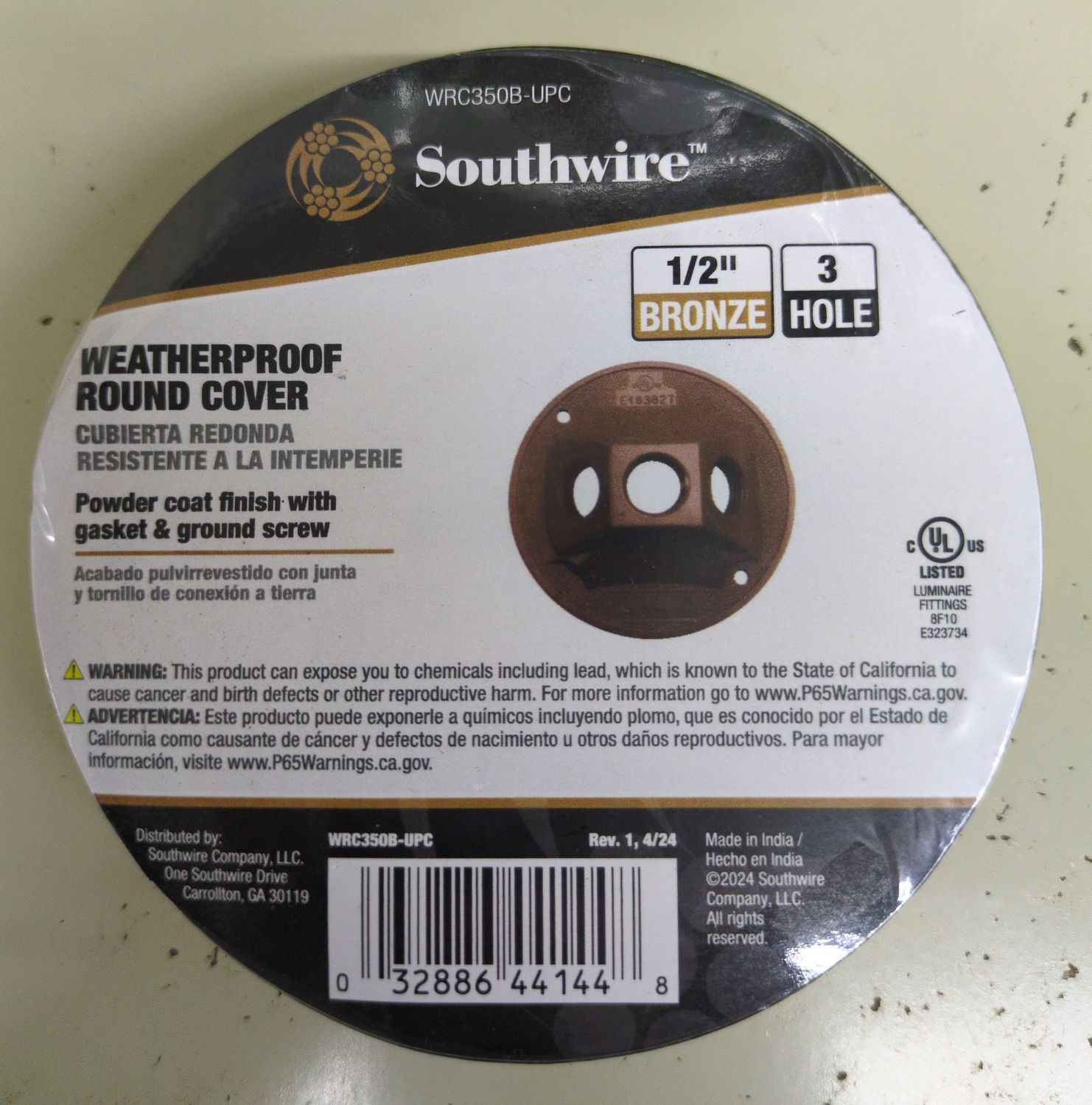 WRC350B-UPC 3HOLE RND WP 1/2 BRNZ