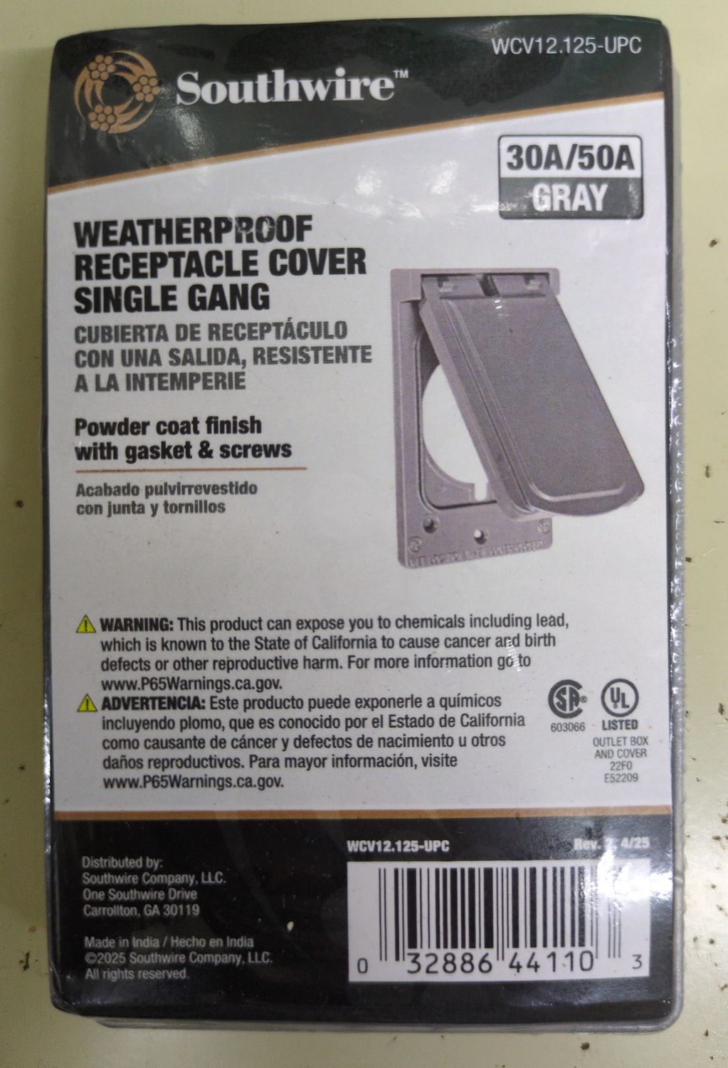 WCV12.125 30A/50A WP RCPTCL GRY