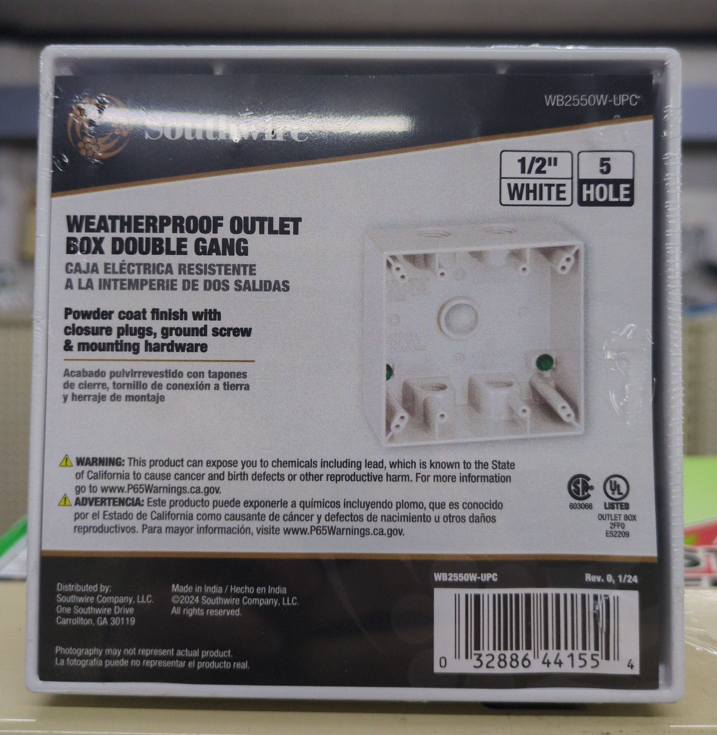 WB2550W-UPC 1/2IN 5HL 2G WP BX WHT