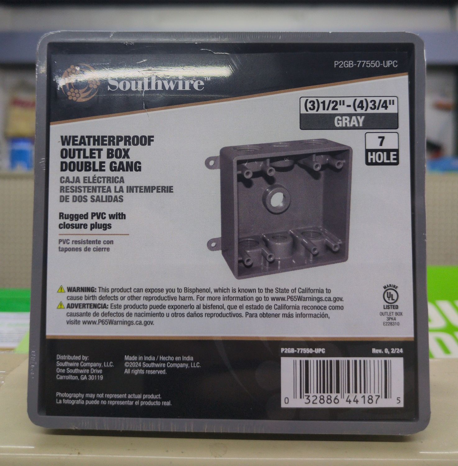 P2GB-77550-UPC 1/2-3/4 7HL 2G WP BX