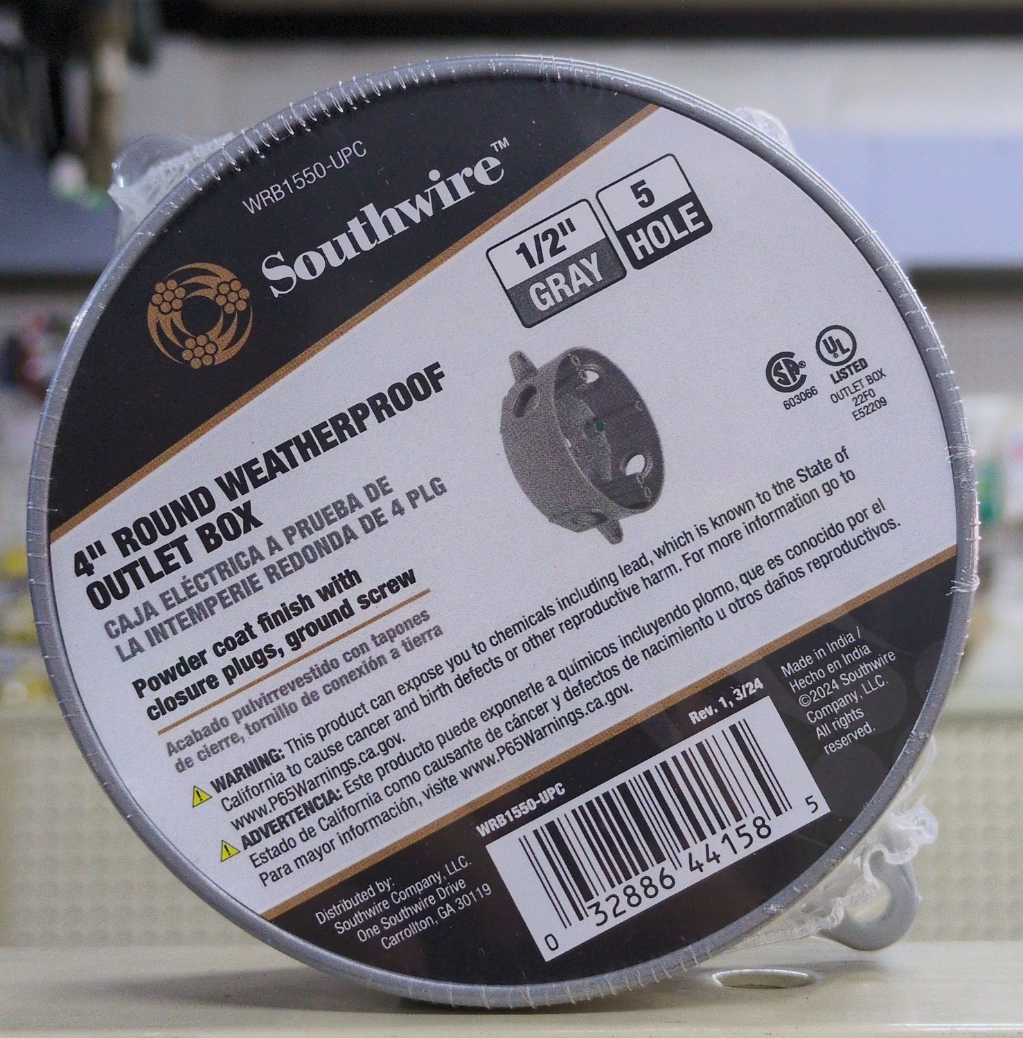 WRB1550-UPC 4IN 1/2-NPT 5HL RND WP