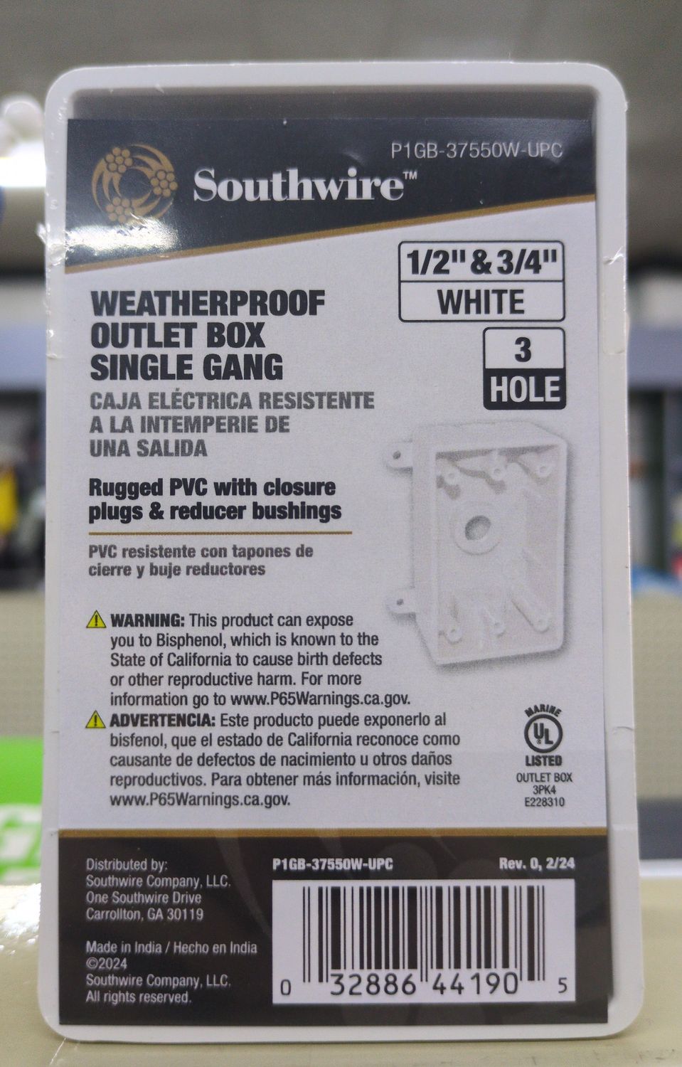 P1GB-37550W-UPC 1/2-3/4 3HL 1G WP B