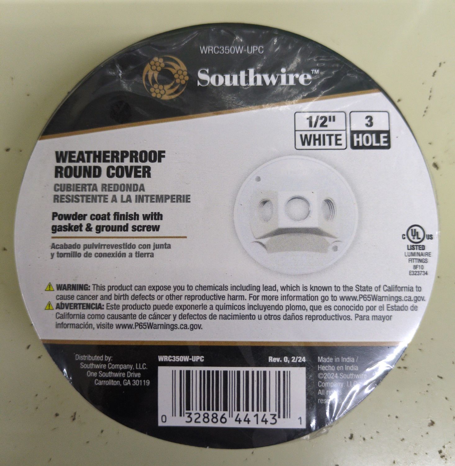 WRC350W-UPC 3HOLE RND WP 1/2 WHT